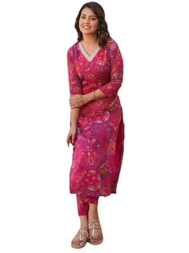 Image of ANNI DESIGNER Women's Rayon Blend Straight Printed Kurta with Pant