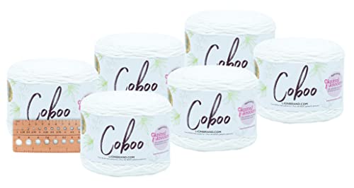 Lion Brand Yarn Coboo hilo blanco de algodón y bambú pack de 6 con tarjetas de patrones 2