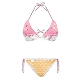 Psaytomey Women's Two Piece Triangle Bathing Suit Sexy Halter Bikini Sets for Women Ice Cream Tie Side Bikini Sets Plus Size Swimsuit Swimwear Bathing Suit XS-2XL