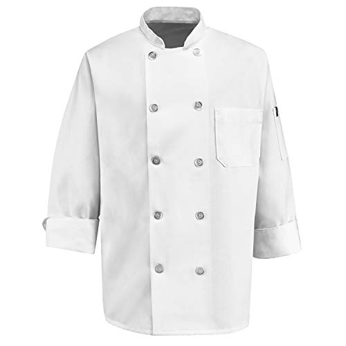 Chef Designs Men's Rk Ten Pearl Button Chef Coat, White, Large