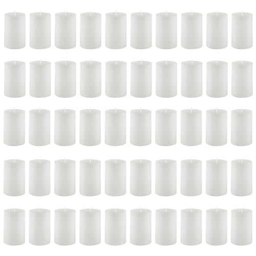 Image of Housecret 50 Pack 2 inch D x 3 inch H White Unscented Pillar Votive Candles, Hand Poured Wax Candle (20 Hour Burn Time) Ideal Gifts for Weddings Birthdays Christmas Holidays Party