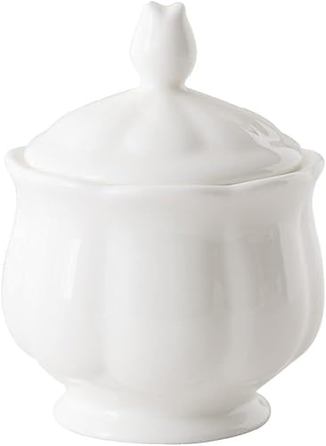KYUEPONG Sugar Container, White Ceramic Bone China Creamer Pitcher Cream Jug with Handle
