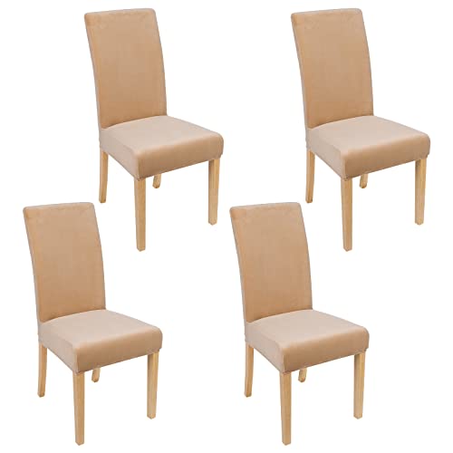 Smiry Velvet Stretch Dining Room Chair Covers Soft Removable Dining Chair Slipcovers Set Of 4, Beige #TOP6