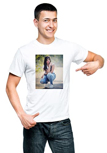 Image of Knitted Polycotton Fabric Regular Fit Men Boys Half Sleeve Photo T-Shirt Style 1 White Size : Free