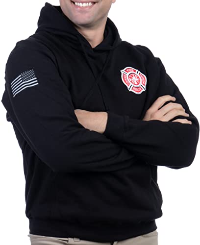 Fire & Rescue Maltese Cross | Firefighter Fire Courage Honor Men Women Hooded Sweatshirt Hoody - (Hoodie,L)