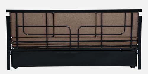 Image of 3 Seater Metal Sofa Cum Bed with Hydraulic Storage | Comfortable Sofa Set for, Living Room, Bedroom, Guest Room| King Size Convertible Sofa with Cushion |King Size (Brown & Black)