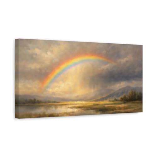 Tableau paysage arc-en-ciel 50x25 cm | Toile déco nature salon