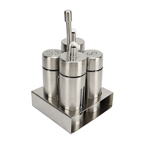 Set de sal y aceite 304 de acero inoxidable, botella de vinagre, pimentero con soporte para cocina, restaurante