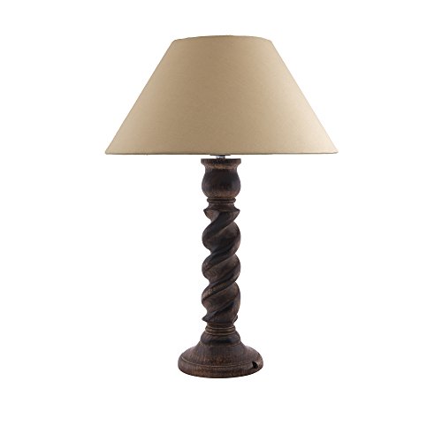 Image of Homesake Handcrafted Wooden Table Lamp for Bedroom & Living Room|Decorative Bedside Reading Lamp, E27 Holder|Bulb Included |Twister Classic Black Wooden Rustic for Home Decor, Golden Cone Shade