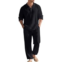Oanviso Hombre 2 Piezas de Algodón y Lino Mangas Larga Camisa