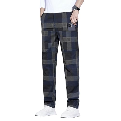 Men's Autumn Plaid Versatile Elastic Height-Increasing Straight Casual Pants