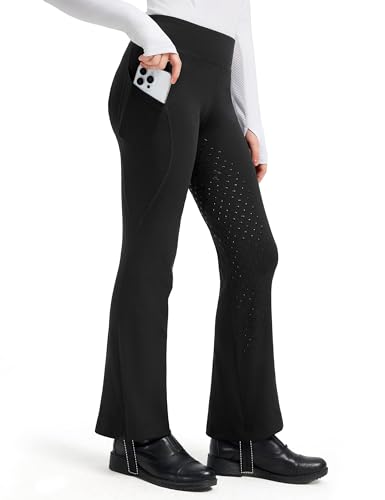 FitsT4 Sports Girls Riding Pants Full Seat Bootcut Equestrian Breeches High Waisted Kids Riding Tights with Foot Strap Black L