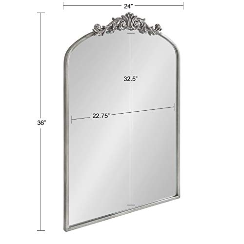 Kate And Laurel Arendahl Traditional Arch Mirror, 24 X 36, Antique Silver, Baroque Inspired Wall Decor #TOP6