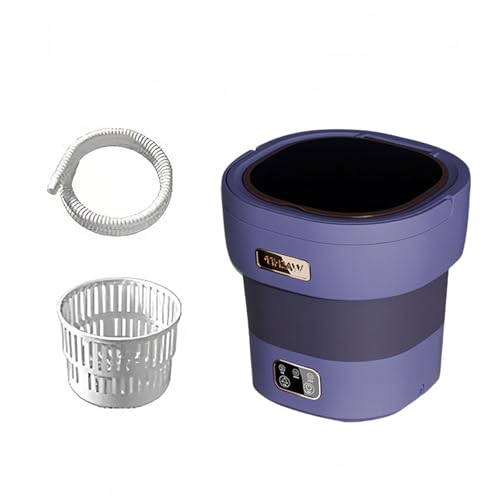 【ABABON】コンパクトタイプ折りたたみ式洗濯機、ドラム機能付き、12リットル容量、携帯型洗濯機は排水かご付き、節水設計、洗濯時間の調節ができ、ベビー衣類、靴下、下着、タオル、家庭用、オフィス、旅行、寮及び一人暮らしに適している (パープル)