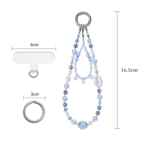 CHUQING Handykette Kurz Perlen Handschlaufe Handy Schlüsselanhänger Phone Wristlet Universal Handyband für Handgelenk Blau und Weiß