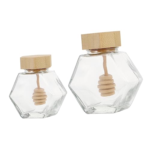 COLLBATH 2pcs Clear Honey Glass Jars with Lid Airtight Sealing Storage Containers for Honey Jam and Preserves and Chic Design for Kitchen Organization