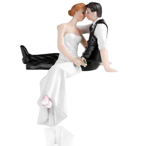 Adorno romántico para tarta de fiesta de boda, abrazo sentado lateral, figura de resina para novia y novio, decoración para tarta, figuras de pareja de boda, decoraciones