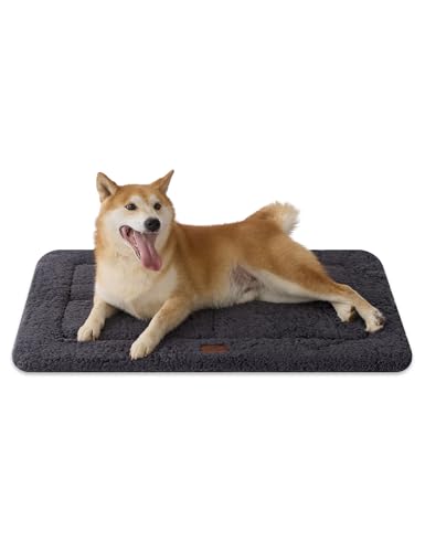 Joydeco Hundematte 89x58cm - Reversibles waschbares Hundebett mit weichem Fleece, Flache Unterlage für Hundebox & Käfig - Für große, mittelgroße & kleine Hunde- Dunkelgrau