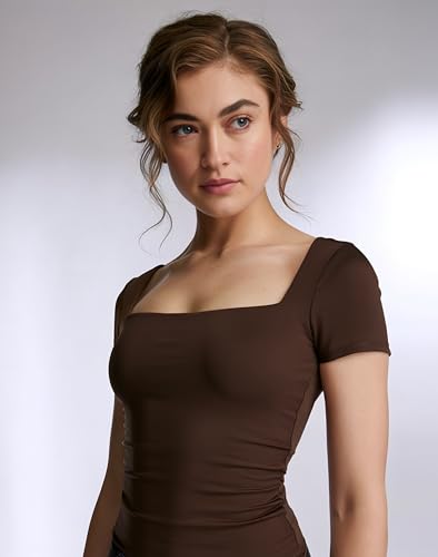 Image of SIGHTBOMB SOFTLINE SQUARE NECK DOUBLE LAYER SHORT SLEEVE MICROFIBER CUDDLE TEE AFFORD LUX EDITION FEATHER TOUCH TOP FOR WOMEN