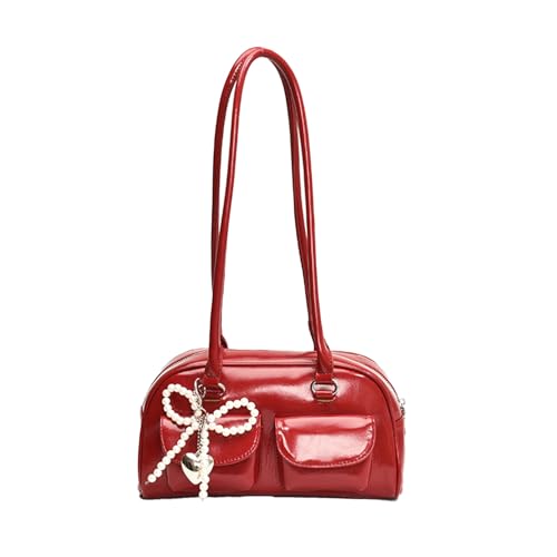 [Lapimou] ボストンバッグ 横長 肩掛け ショルダー レディース リボン 蝶結び シルバー a4 大きめ 大容量 人気 トレンド おしゃれ かわいい (レッド) - Lapimou - 商品画像