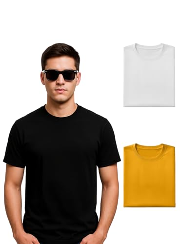 Image of Veirdo 100% Pure Cotton Regular Fit Half Sleeve Solid Core Round Neck Multicolor T-Shirt Combo for Men (Pack of 3)