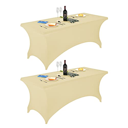 Image of FORLIFE 2Pack Spandex Table Covers,Fitted Tablecloth for Rectangular Tables, Stretch Patio Table Covers, Universal Spandex Table Cover for Wedding, Banquet, Party (6ft, Champagne)