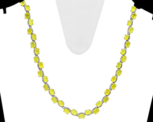 6X4 Mm Oval Cut Natural Yellow Sapphire Women Chain Adjustable Necklace 925 Sterling Silver September Birthstone Wedding Jewelry Birthday Gift For Wife (21 Inches, Yellow Gold Rhodium Plated Silver) #TOP5