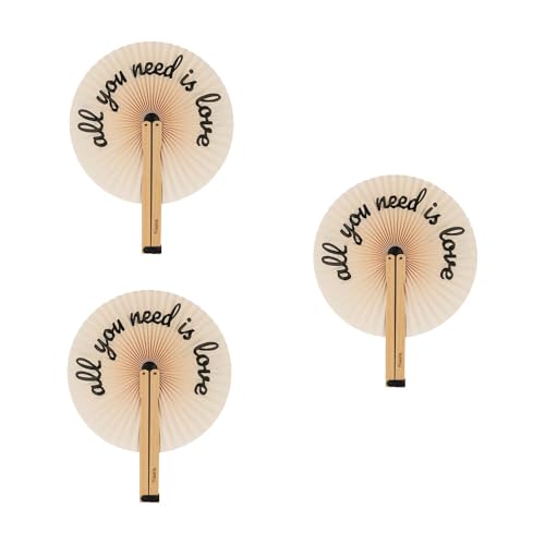 Fisura – Abanico plegable “All you need is love”. Abanico plegable papel. Abanico pai pai blanco con mensaje. Abanico boda para invitados. Regalo fiesta o ceremonias.3 unidades.