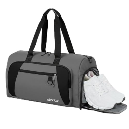 Image of Storite Nylon 50.5cm Travel Duffel Bag for Men & Women with Dry & Wet Pocket, Lightweight Water Resistant Luggage Bag with Shoe Compartment (Grey, 50.5x23x28cm)
