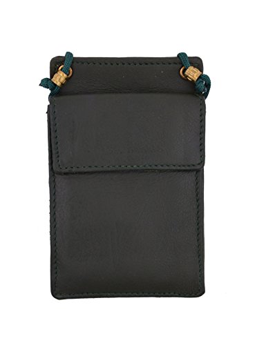 Marshal New Leather Neck Strap ID Badge Credit Card Holder Pouch Wallet Mini CrossBody (Green)3