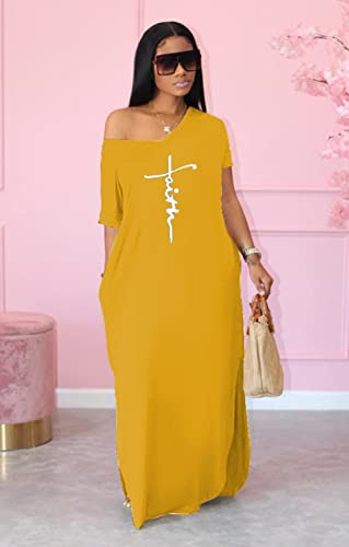 Image of Women Summer V Neck Loose Side Split Maxi Dresses with Pocket