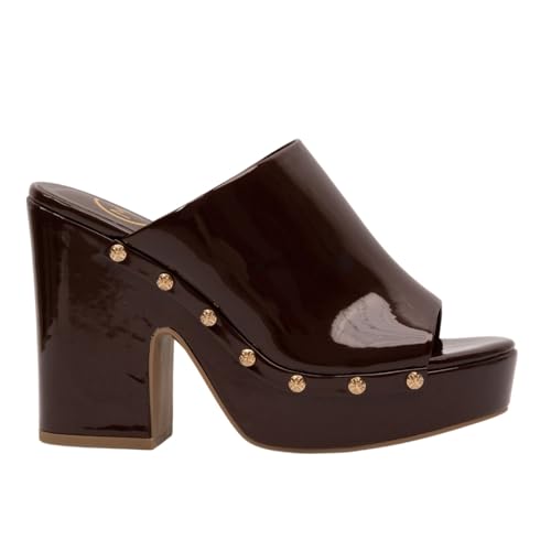 Makers Shoes - Khloe - Women's Platform Slide Heel – Chunky Block Heel Studded Mule Sandal – Open Toe Slip-On – Khloe Style – Available in Black, Cognac, Off White & Chocolate Patent
