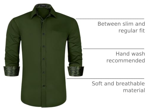 Image of HISDERN Mens Business Dress Shirts Long Sleeve Casual Button Down Shirt Formal Inner Collar Contrast Shirt for Men Wedding
