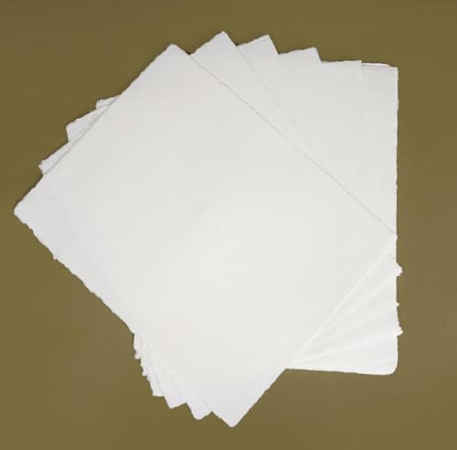 Image of Handmade Cotton Deckle Edge Paper, A4 Size, Set of 20, White (A4)