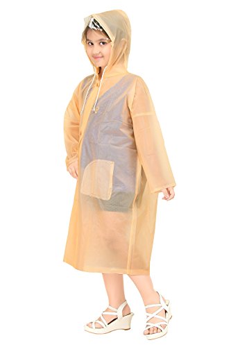 Image of Goodluck Kids Waterproof Knee-Length Raincoat for Boys & Girls - Transparent Hooded Rain Wear, Lightweight Reusable Rain Jacket with Front Button Closure for School, Travel & Outdoor Use