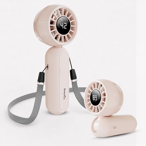 Image of Lifelong Foldable Bubble Mini Fan with Digital Display | 3 Speed Settings, 1200mAh Battery, Type-C Charging | 90 Foldable Head for Hands-Free Use | Portable & Lightweight Handheld Pocket Fan (Beige)