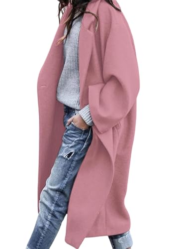 PRETTYGARDEN Womens Winter Coats 2026 Trendy Long Sleeve Notch Lapel Button Long Jackets Casual Oversized Vacation Outfits (Pink,Large)