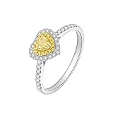 Homxi Anillo Promesa Oro Blanco Mujer 9 Kilates, Corazón con Diamante de 0,2ct, Anillos Plata Amarillo Alianzas Mujer, Talla 20(60mm)