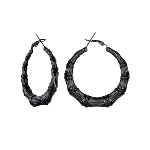 U7 Bamboo Earrings for Women 18K Gold Plated/Stainless Steel/Personalized Black Statement Extra Large Hoop Earrings 80s 90s Custom Name Huggie Earring