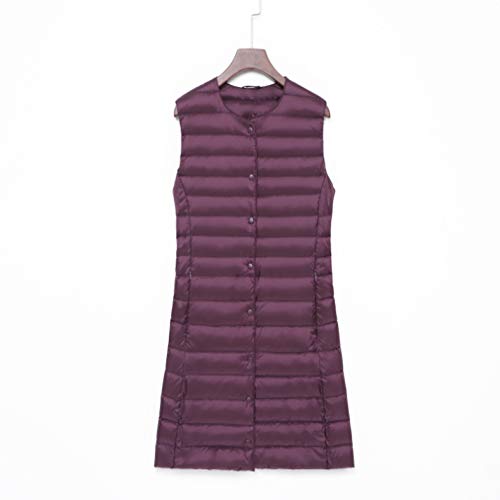 Women's Mid Long Down Vest Lightweight Puffer Vest Coat Jacket Stylish Windbreaker Button Purple