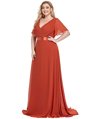 Image of Ever-Pretty Women's Chiffon Formal Evening Dresses for Curvy Women V-Neck Plus Size Floor Length Bridesmaid Dress