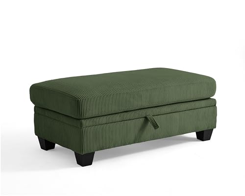 Image of CHIC HOUSE Modular Sectional Sofa with Storage Ottomans, Corduroy Cloud Couch for Small Spaces & Apartments, Reconfigurable L /U Shaped Convertible Corner Sofa, Green, Double Ottoman