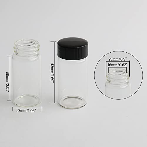 36pcs 20ml Clear Small Glass Vials with Black Screwcap Liquid Sampling Sample Glass Bottles for Chemistry Lab Chemicals