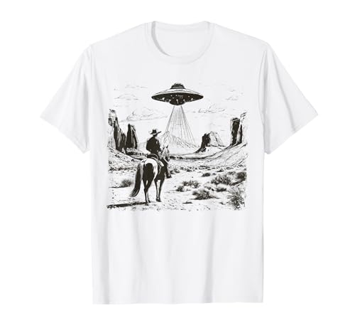 Vintage Rodeo Cowboy Western Country Space Ship UFO Alien T-Shirt