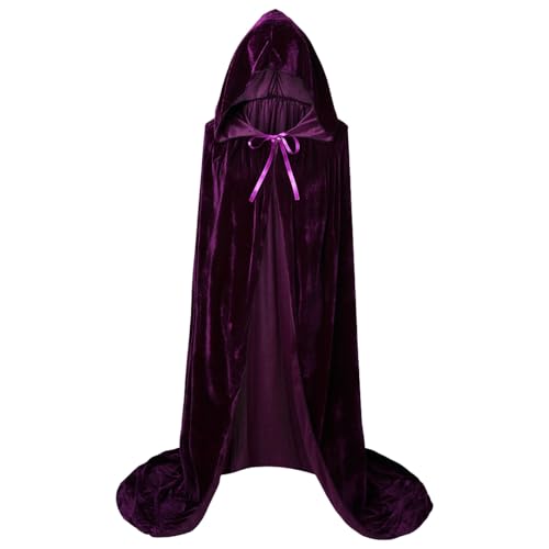 Genérico Cape noire avec capuche, cape longue pour Halloween, carnaval, fête, anniversaire, 01 Violet foncé, XXL/150cm