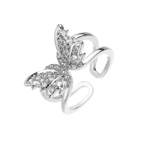 Bague papillon creux au design ouvert ajustable pour un style punk vintage