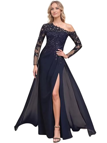Lace Chiffon Mother of The Bride Dresses Long Sleeve Off Shoulder Evening Gown for Women Formal
