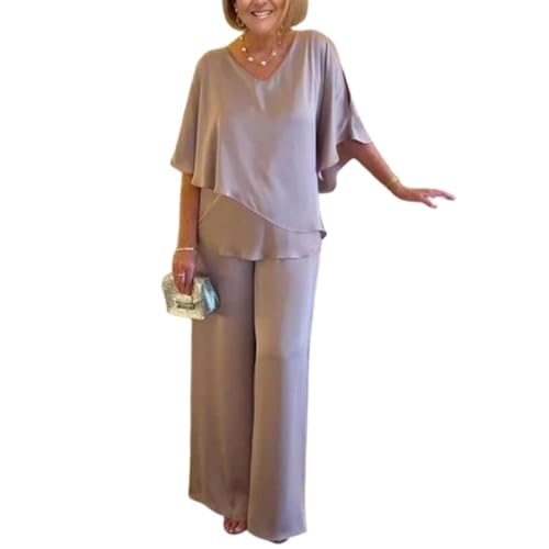 2 Piece Formal Pant Suits for Women Dressy Plus Size Mother of The Bride Pantsuits Chiffon Wedding Guest Evening Sets