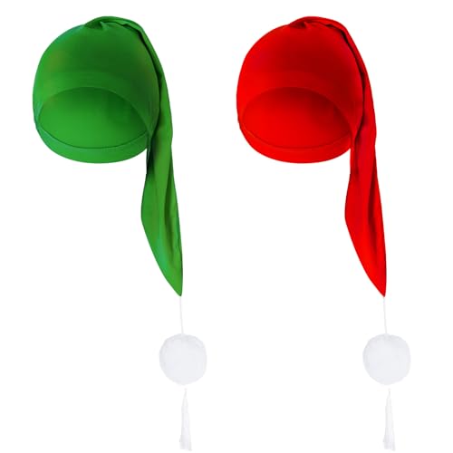 cnomg 2pcs Men's Night Sleeping Cap Adjustable Pajama Cap with Pom Ball and Tassel Women Daily Use (US, Alpha, Medium, Green,red)