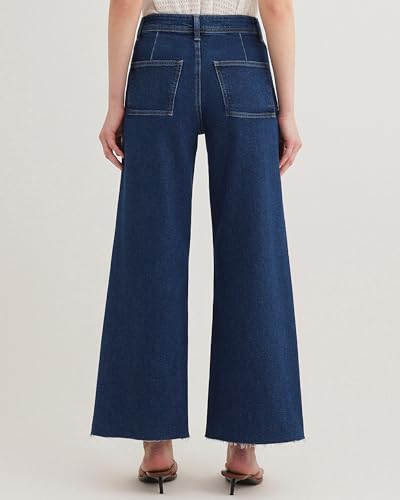 Women's Trendy High Waisted Straight Wide Leg Cropped Jeans Stretchy Denim Pants Frayed Hem2